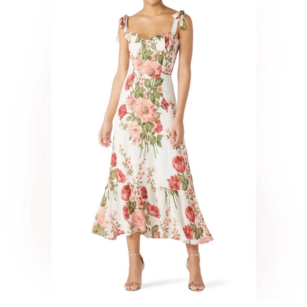 Reformation White and Pink Floral Midi Dress